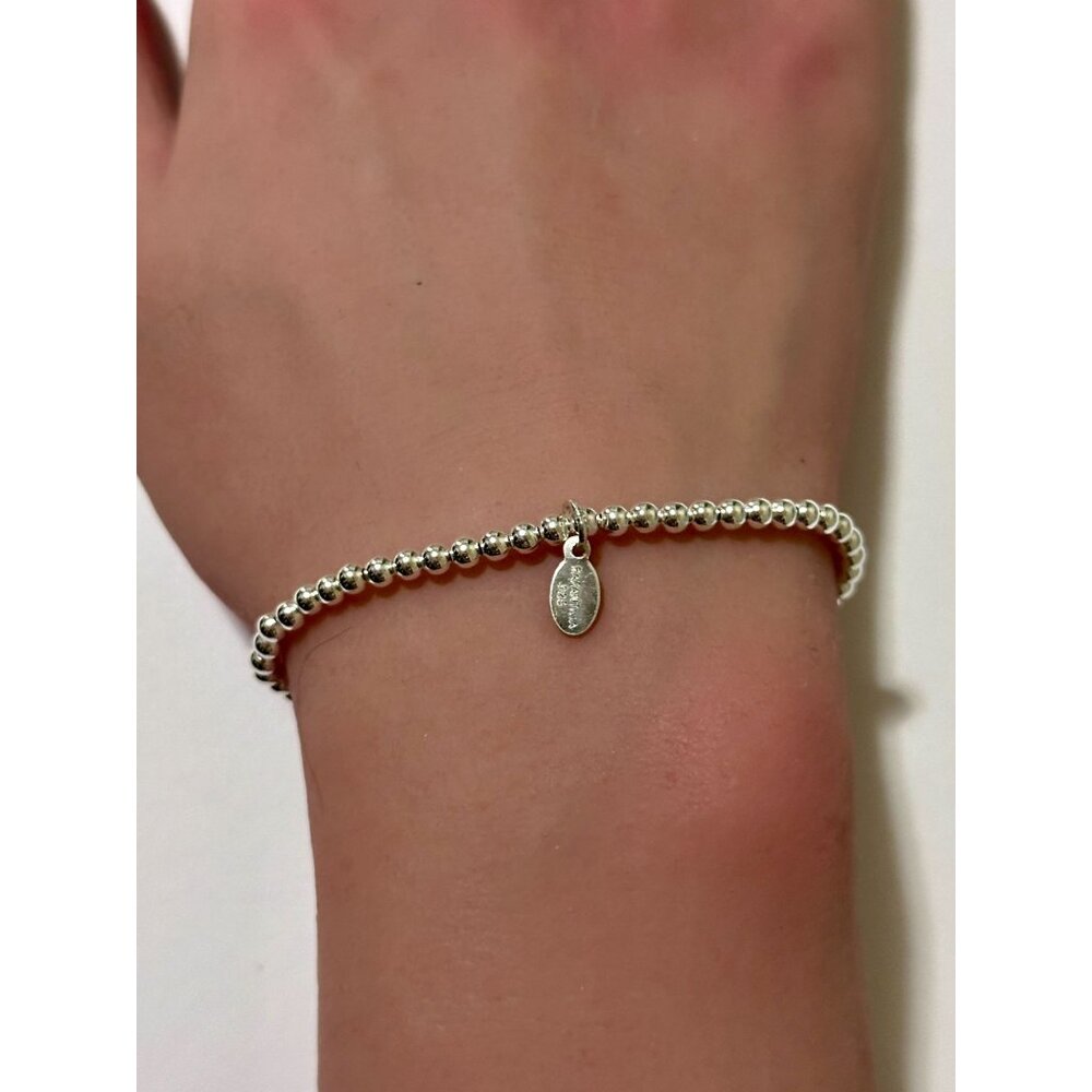 925 Sterling Silver Beaded Stretch Stacking Bracelet Minimalist Cross Religious - Picture 5 of 5